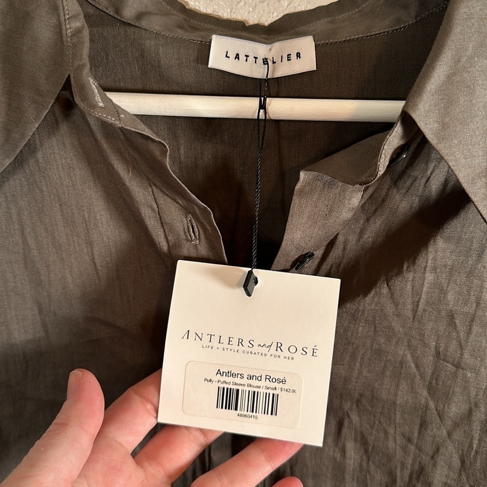 Lattelier Gray Puff Sleeve Oversized Blouse Size Small Nwt — image 3 of 7